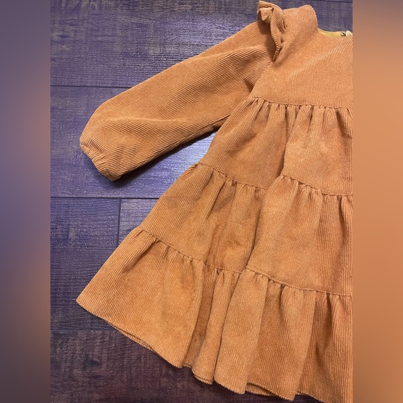 Vintage Handmade Girls 12-18M Corduroy Tiered Dress Mustard Yellow Boho Western - Picture 3 of 11